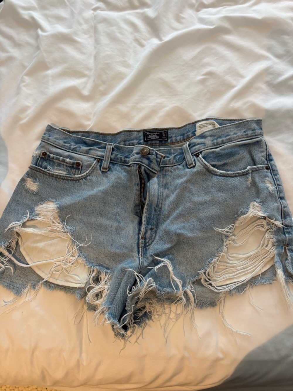 Abercrombie & Fitch Light Wash Distressed Denim Shorts